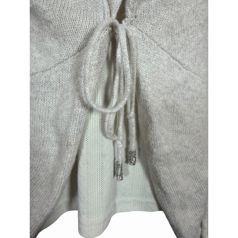 Promod Angora Blend Ruffle Cardigan Sweater Tie Front Beige Neutral Women's S - Picture 7 of 12